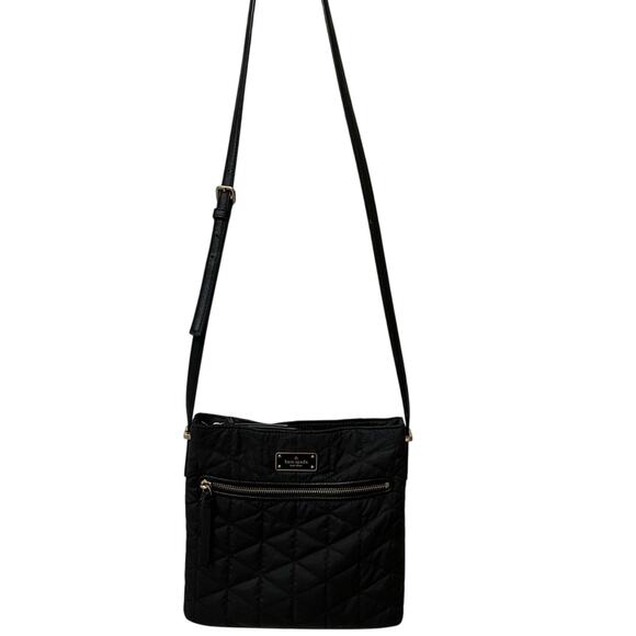 Kate Spade Black Quilted Crossbody Bag with Gold Zippers Long Strap - Picture 2 of 10
